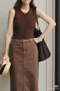 小禾同源纱慢真丝背心开衫 红棕色早秋薄 修身