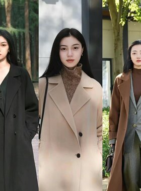 断码清仓区别市场小禾原面料羊毛羊绒双面呢袖章插肩袖风衣式大衣