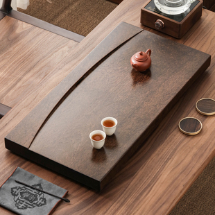 实木茶盘整块天然原木客厅排水茶海高端乌檀木黑色长方形大号茶台