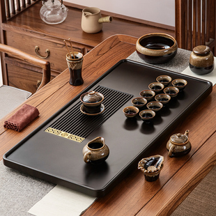 新款 简约排水客厅办公室泡茶台 茶盘家用中式 实木功夫茶海茶具套装
