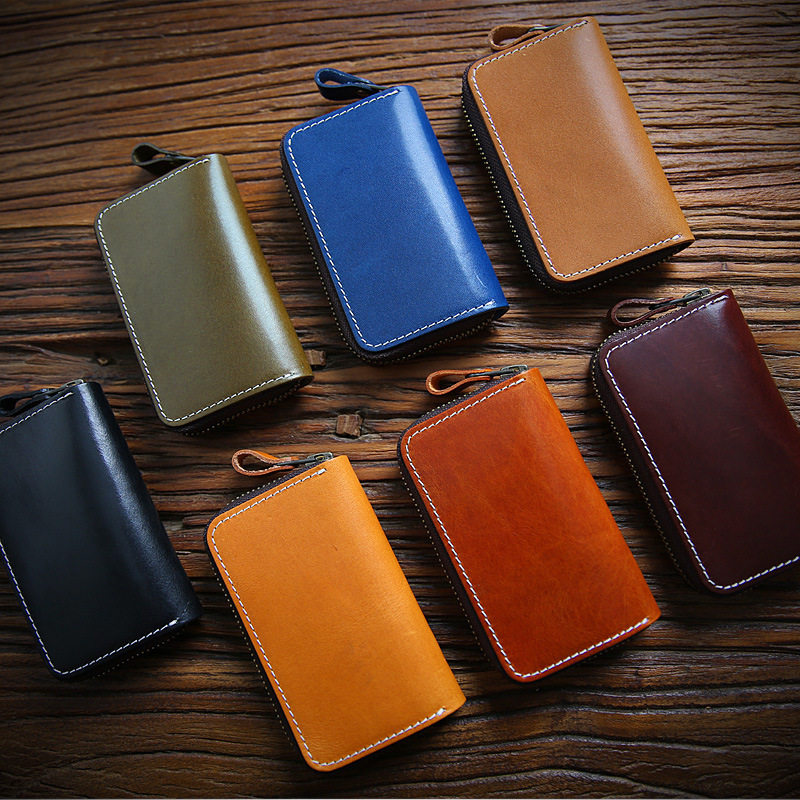 植鞣头层牛皮多功能钥匙包男士真皮大容量拉链锁匙包卡包二合一潮