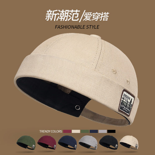 春秋布标无檐瓜皮帽英伦街头潮帽