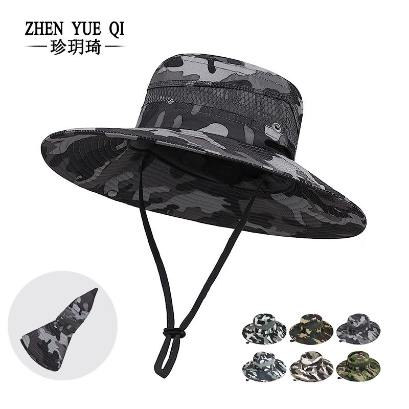 新款春夏季大檐遮阳帽子男女士防风绳户外登山防晒太阳帽跨境