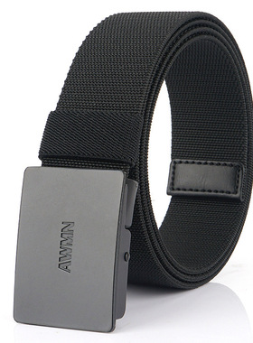 新款AWMN男弹力松紧皮带百搭工装牛仔裤休闲压扣皮带平滑扣牛仔裤