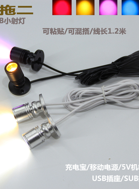 USB一拖二双头5V小射灯LED机箱手办模型展柜迷你聚光彩色展示灯