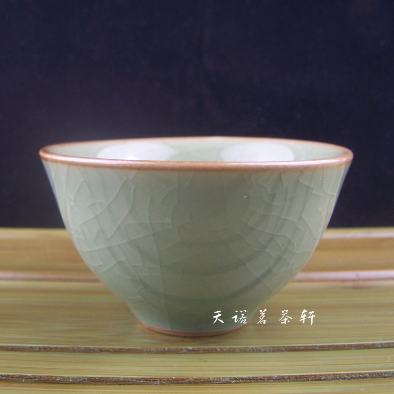 仿古绿釉 冰裂大直口茶杯 铁观音/普洱/绿茶等适用  潮州茶具精品