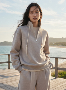 COMMON VALUE「 河堤 La jetée 」极简风半拉链宽松禅意连帽卫衣