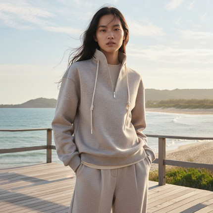 COMMON VALUE「 河堤 La jetée 」极简风半拉链宽松禅意连帽卫衣