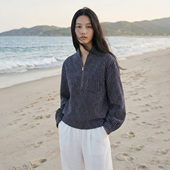 VALUE「 龛 Niche COMMON 」日本进口法兰绒 半拉链禅意条纹卫衣