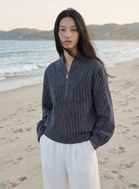 COMMON VALUE「 龛 Niche 」日本进口法兰绒 半拉链禅意条纹卫衣