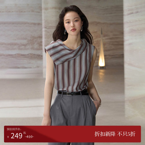 无袖T恤不规则翻领设计轻松随性