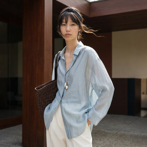 COMMON VALUE「烟岚序」度假风微透宽松开襟防晒衬衫慵懒衬衣女