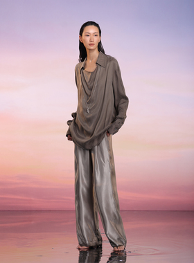 COMMON VALUE 日本进口100%缎面醋酸长裤 高级光泽自然肌理阔腿裤