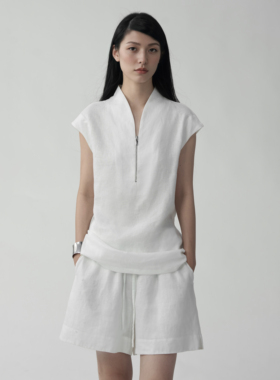 COMMON VALUE「 灵 Nav」 新中式禅意领体t恤 半拉链亚麻无袖背心