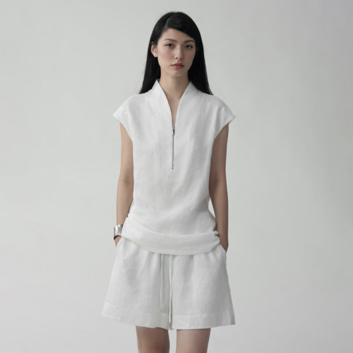 COMMON VALUE「 灵 Nav」 新中式禅意领体t恤 半拉链亚麻无袖背心