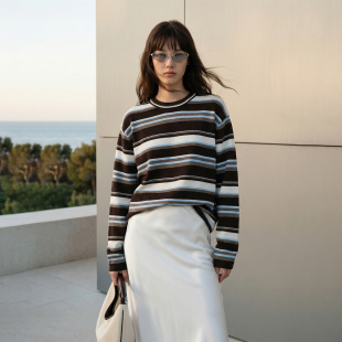 」100%羊毛衣圆领条纹拼色针织衫 COMMON Niche 龛 VALUE「