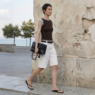 COMMON 新款 盖袖 正肩拼色假两件T恤通勤上衣 VALUE「松烟褐」夏季