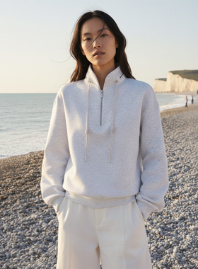 COMMON VALUE「 河堤 La jetée 」极简风半拉链宽松禅意连帽卫衣