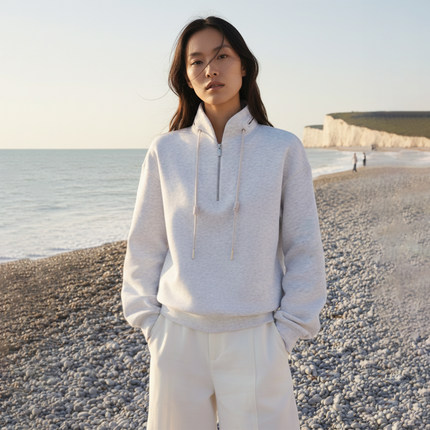 COMMON VALUE「 河堤 La jetée 」极简风半拉链宽松禅意连帽卫衣