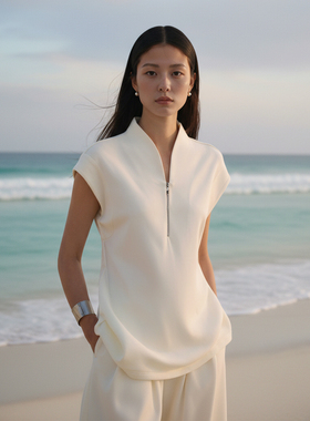 COMMON VALUE「 灵 Nav」 新中式禅意领体t恤 半拉链无袖极简背心