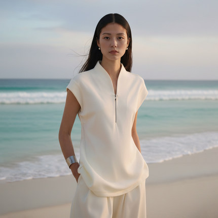 COMMON VALUE「 灵 Nav」 新中式禅意领体t恤 半拉链无袖极简背心