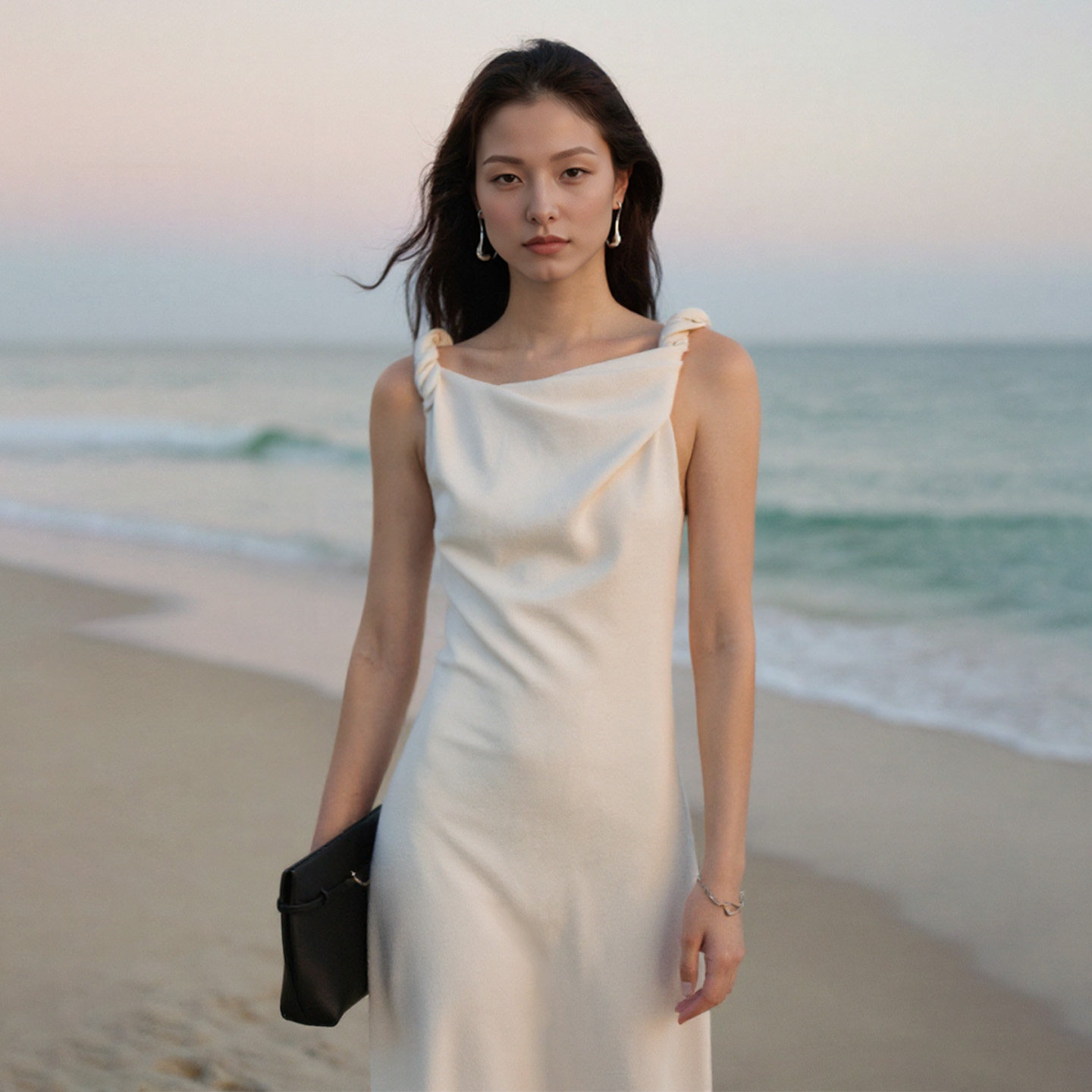 「鹦鹉梨」COMMON VALUE东方之道肌理吊带纽结连衣裙24