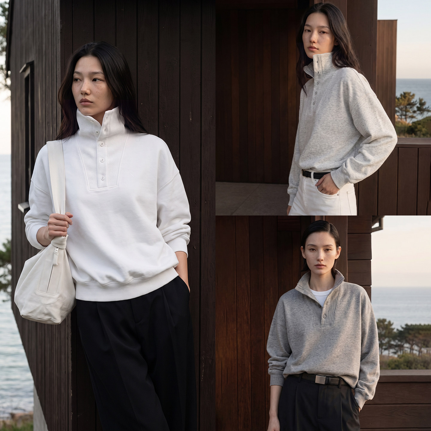 COMMON VALUE「敛秋」秋季新款罗纹拼接半高领宽松休闲套头卫衣女