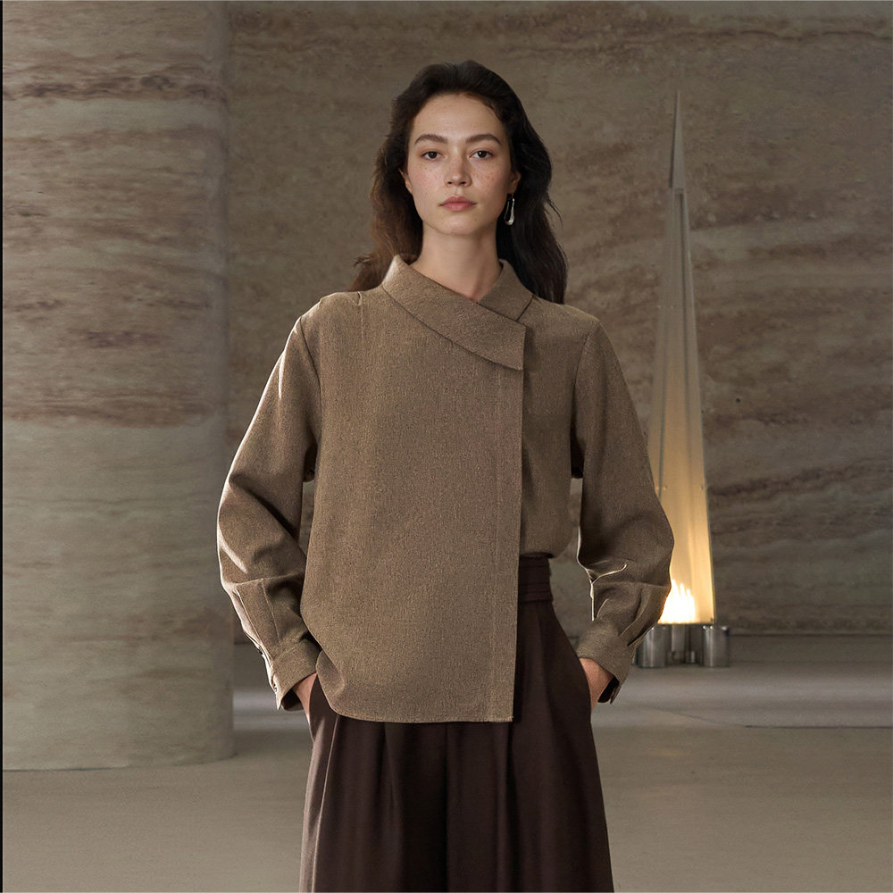 「鹦鹉梨」COMMON VALUE中式翻领衬衫斜襟长袖上衣24D120102