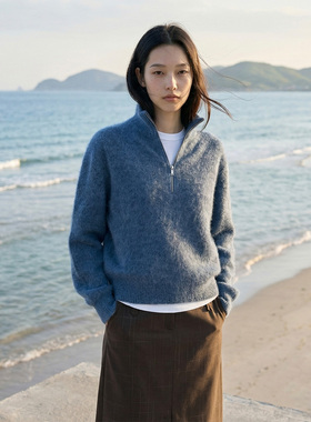 COMMON VALUE「 灵 Nav」山羊绒混纺针织立领半拉链保暖毛衫上衣