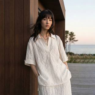 Niche 龛 」日本进口提花肌理感古巴领拼接白衬衣 VALUE「 COMMON