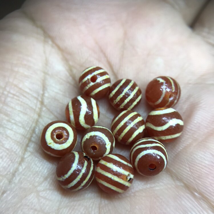 diy 散珠配珠 镶蚀线红玉髓玛瑙珠 单颗价格 直径8mm