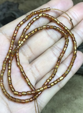 DIY饰品原矿天然金丝海柳珠 隔珠直径3-4mm一条120多颗一条长40cm