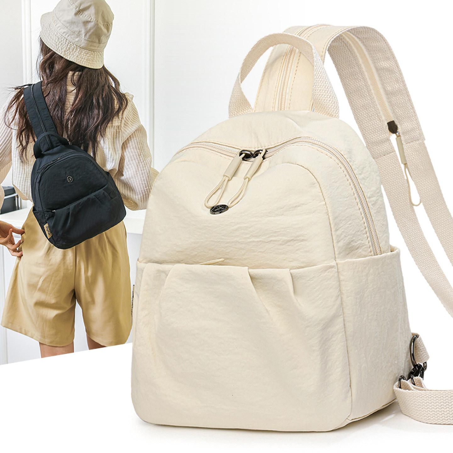 外出旅行双肩包多功能学生单肩小背包女大容量休闲多口袋通勤胸包