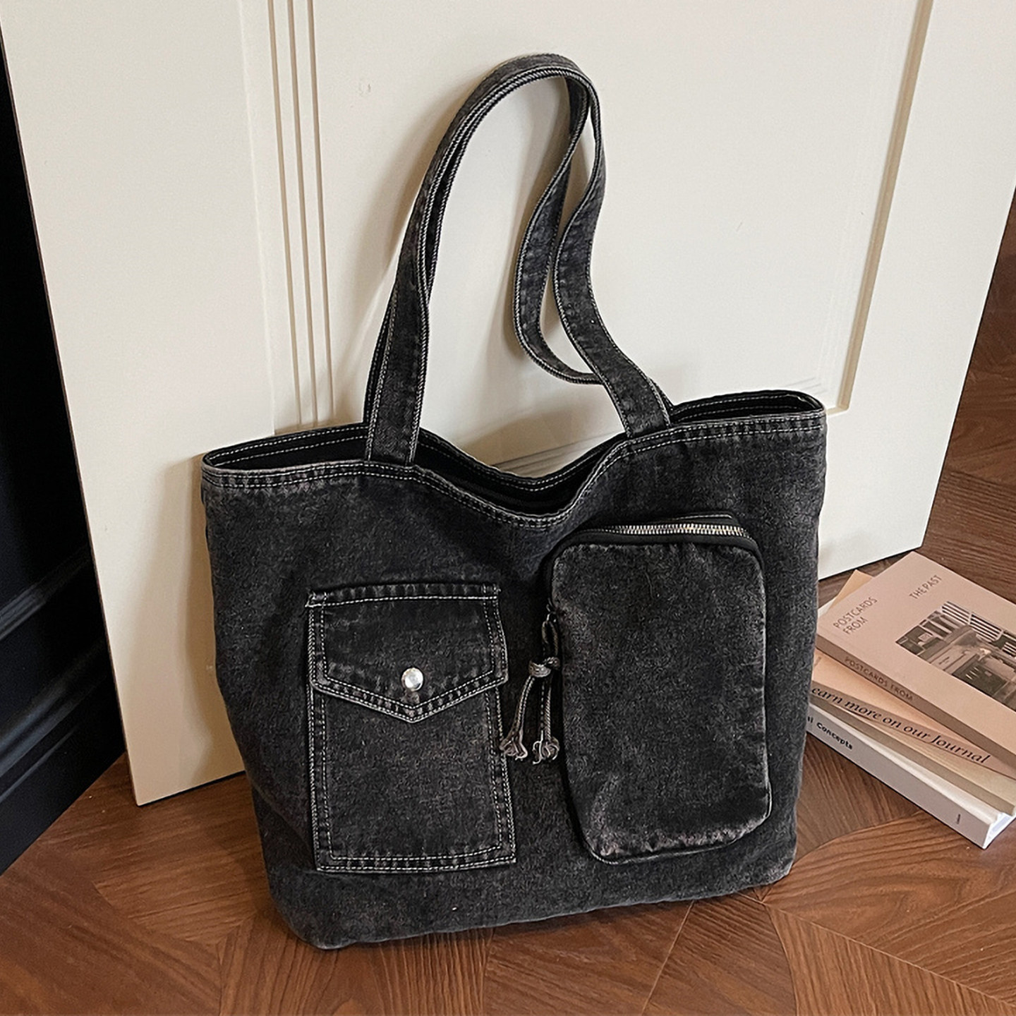 牛仔托特包女款大容量通勤单肩包百搭手提包简约休闲通勤包腋下包