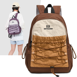 休闲运动双肩包撞色新款登山小背包复古轻便通勤书包尼龙防水女包