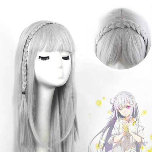 从零开始的异生活艾米莉娅假发 银白色加辫子cosPlay动漫假发道具