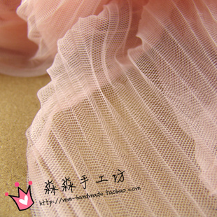 纺织布料 嫩粉红色微硬百褶风琴压折透明网纱 蓬蓬裙晚装纺织面料
