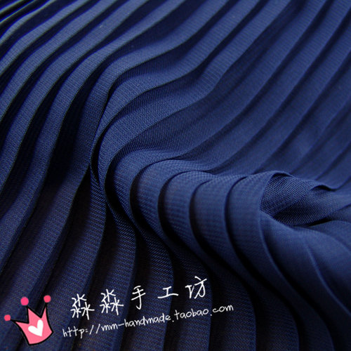 深蓝色风琴褶压皱雪纺布料