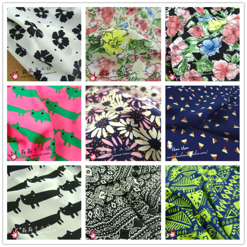 多图案花色彩色印花几何碎花滑面柔软韩国绒不透雪纺 连身裙面料