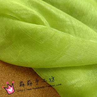 透薄布料 草青色顺纡绉锦丝皱薄纱闪光丝雪纺 草绿色飘逸服装面料