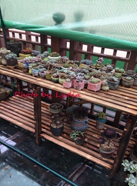 阳台多肉实木花架子简约层板碳化防腐木多功能隔板置物架新品包邮