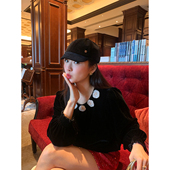 小个子黑色丝绒衬衫 落落狷介港风穿搭2026年新款 设计感小众泡泡袖