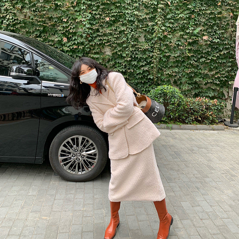 落落狷介 小香风套装高级感时尚套装裙女粉色毛呢外套+毛呢半身裙,女装/女士精品,时尚套装,淘宝优惠券,粉丝福利购,淘宝优惠卷