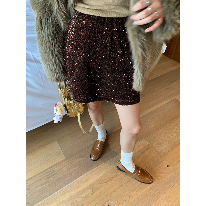 落落狷介亮片A字裙女半身裙