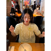 衬衫 女黄色套头2025年夏季 新款 落落狷介短袖 设计感木耳边法式 上衣