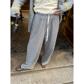 子宽松bf慵懒风小个子系带高腰 裤 落落狷介格子阔腿裤 女2025年新款