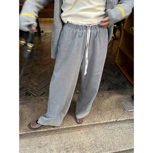 落落狷介格子系带阔腿裤女