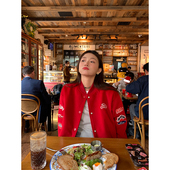 落落狷介 秋冬独特超好看外套2025新款 红色呢子棒球服小个子外套