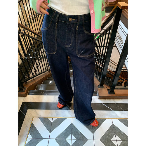 落落狷介高腰宽松阔腿牛仔裤女