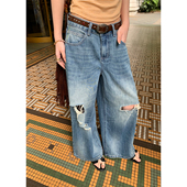 小个子裤 落落狷介 高腰设计感小众阔腿裤 女2025新款 子 破洞牛仔裤